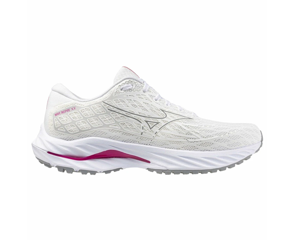 Mizuno | Womens Wave Inspire 20 Project Zero (White/Fuchsia Purple/Cloud Pink) - 10