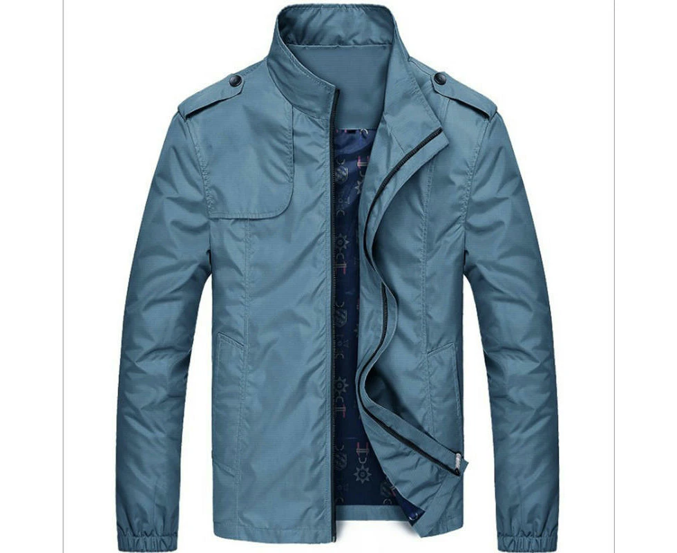 Men's Casual Jacket Outdoor Windbreaker Lightweight Flight Jackets-Grey blue