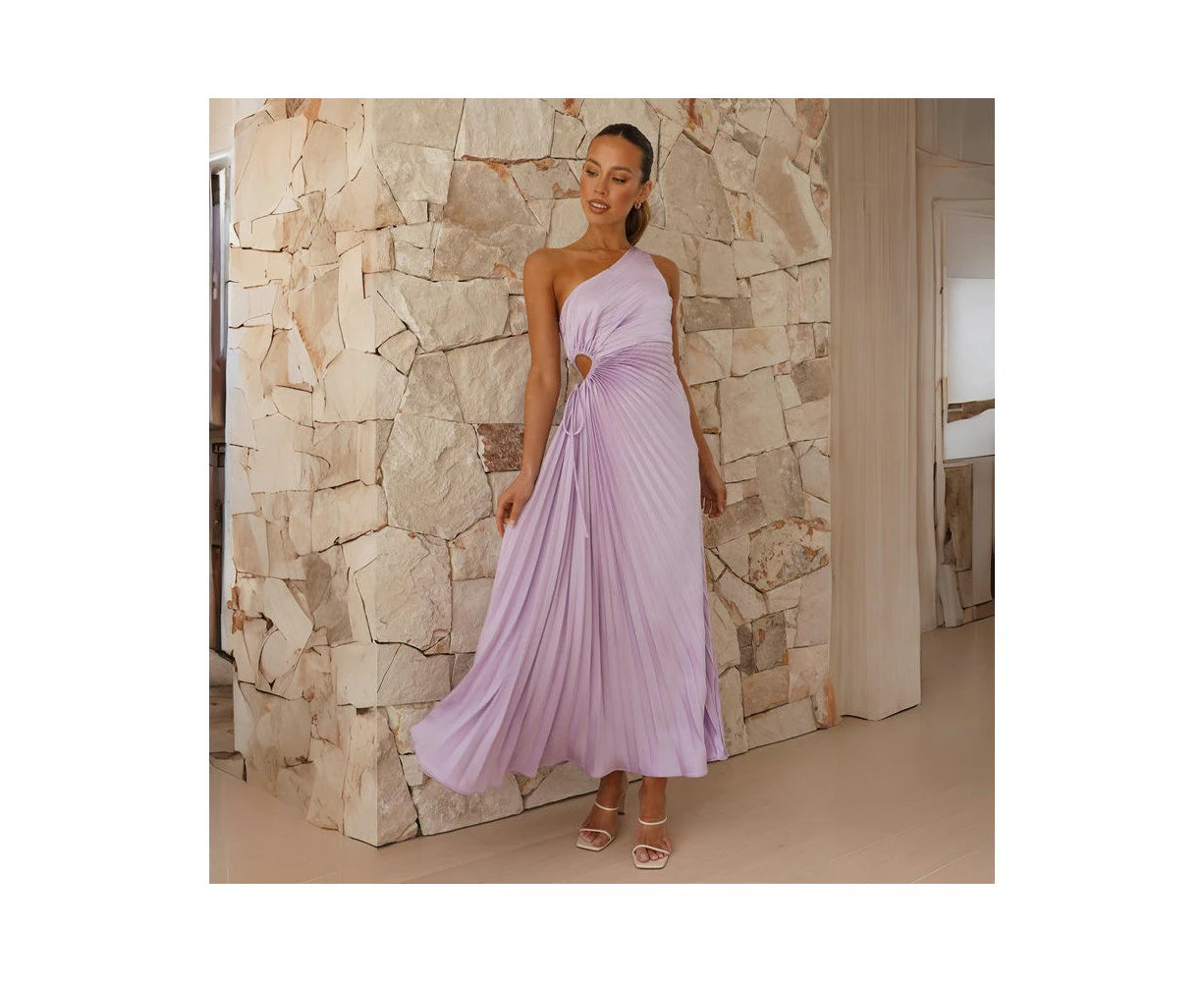 Women's One Shoulder Pleated Summer Boho Dresses Sleeveless Flowy Beach Maxi Dress-Light purple