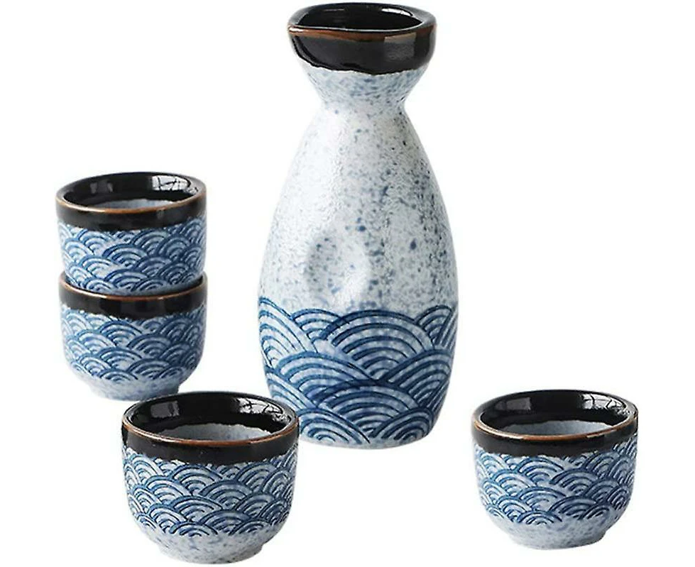 Japanese Sake Cup Set 4 Pcs 35Ml Sake Cups+ 1 Pcs 180Ml Sake Pot Set Ceramic Wine Glasses