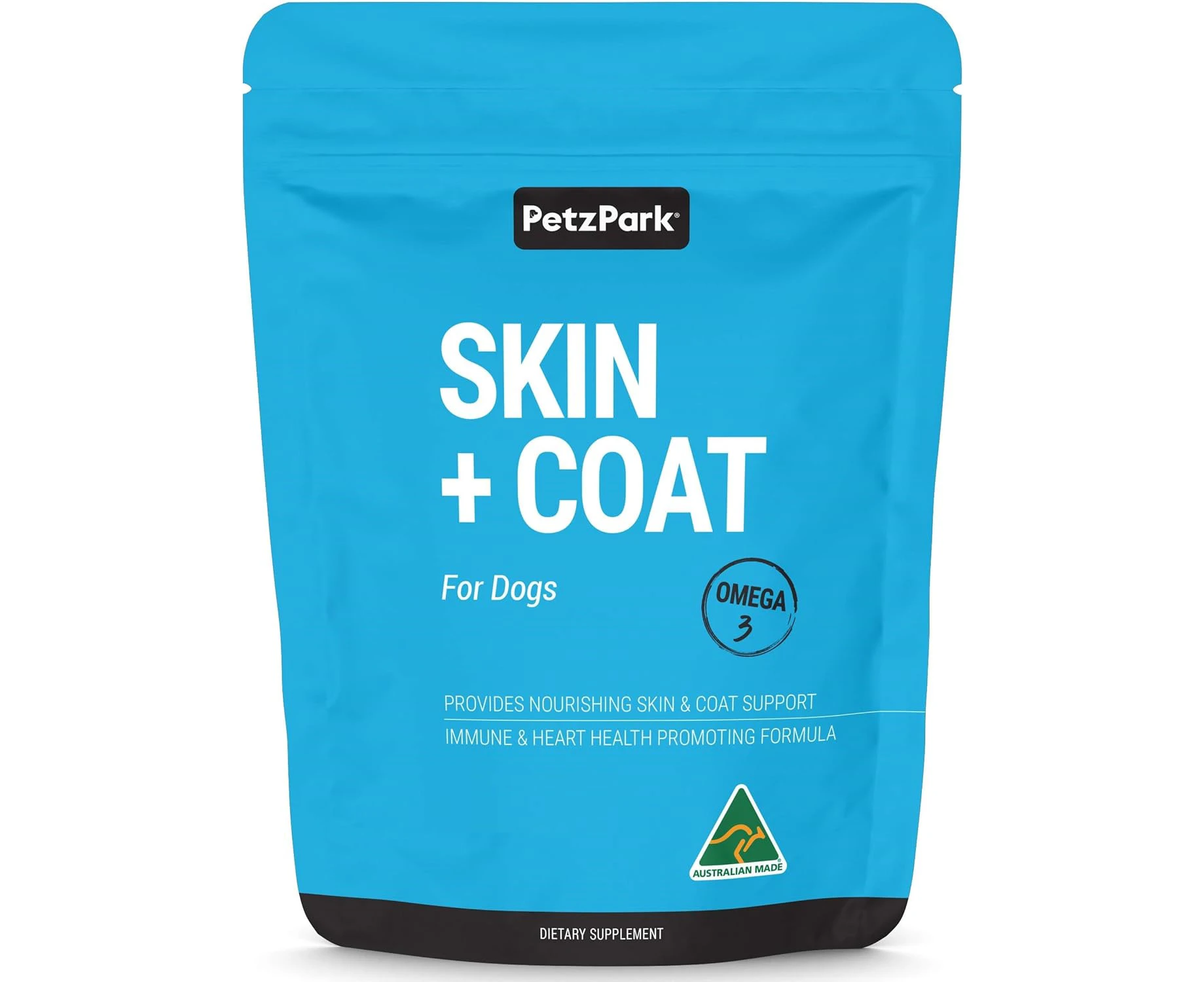 Petz Park Skin and Coat for Dogs - Omega 3 Supplement for Dog - Restores Skin, Reduces Shedding, Allergy & Immune Support - EPA DHA Dog - 180g Powder 90 Sc