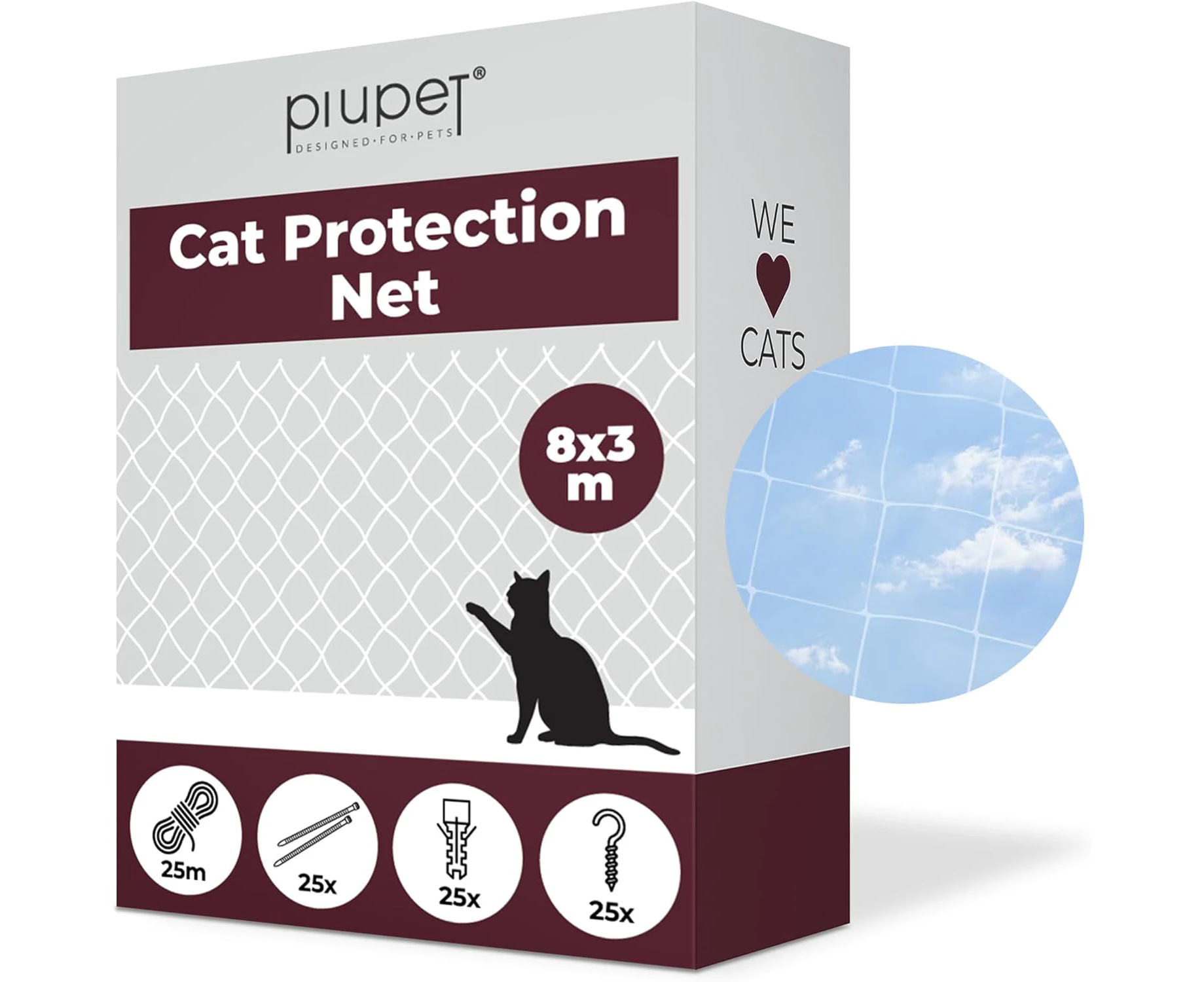 PiuPet® Cat Net Transparent I 8x3m I Including Fastening Set I Netting for Balcony and Window I Balcony Netting for Cats | Ideal for Catio Cat Outdoor Encl