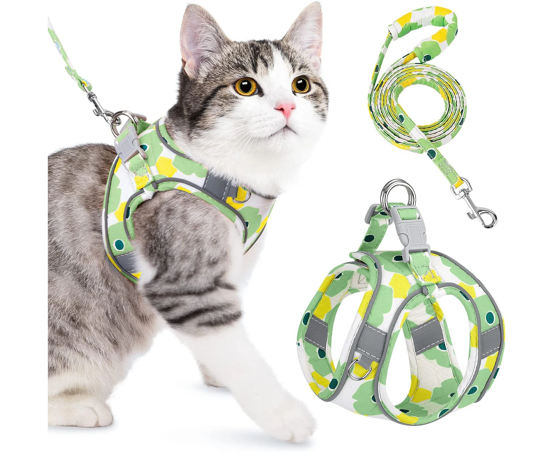 AUTOWT Cat Harness and Leash, Breathable Kitten Escape Proof Harnesses, Adjustable Reflective Puppy Vest Harness with Leashes Set Soft Pet Safety Jacket fo