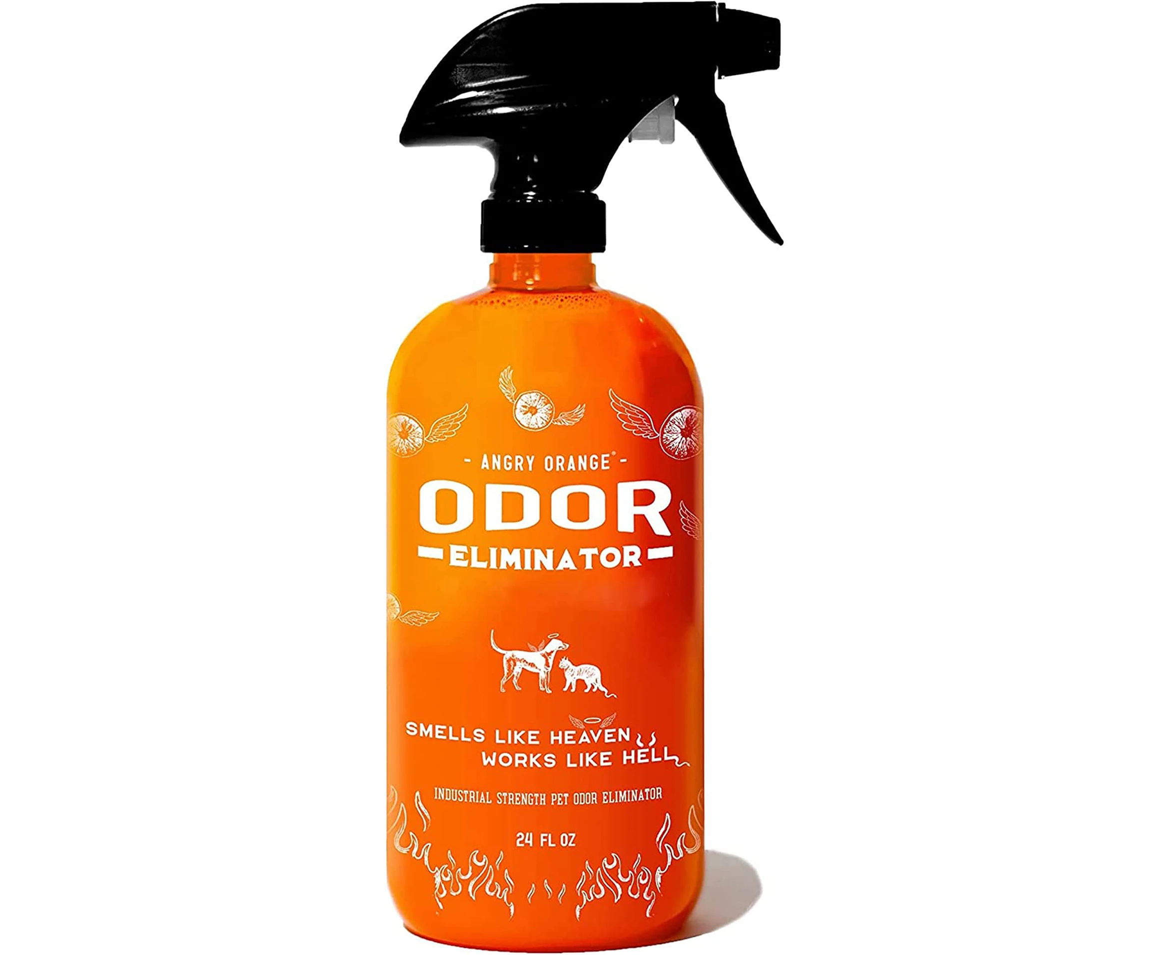 ANGRY ORANGE Pet Odor Eliminator for Strong Odor - Citrus Deodorizer for Strong Dog or Cat Pee Smells on Carpet, Furniture & Indoor Outdoor Floors - 24 Flu