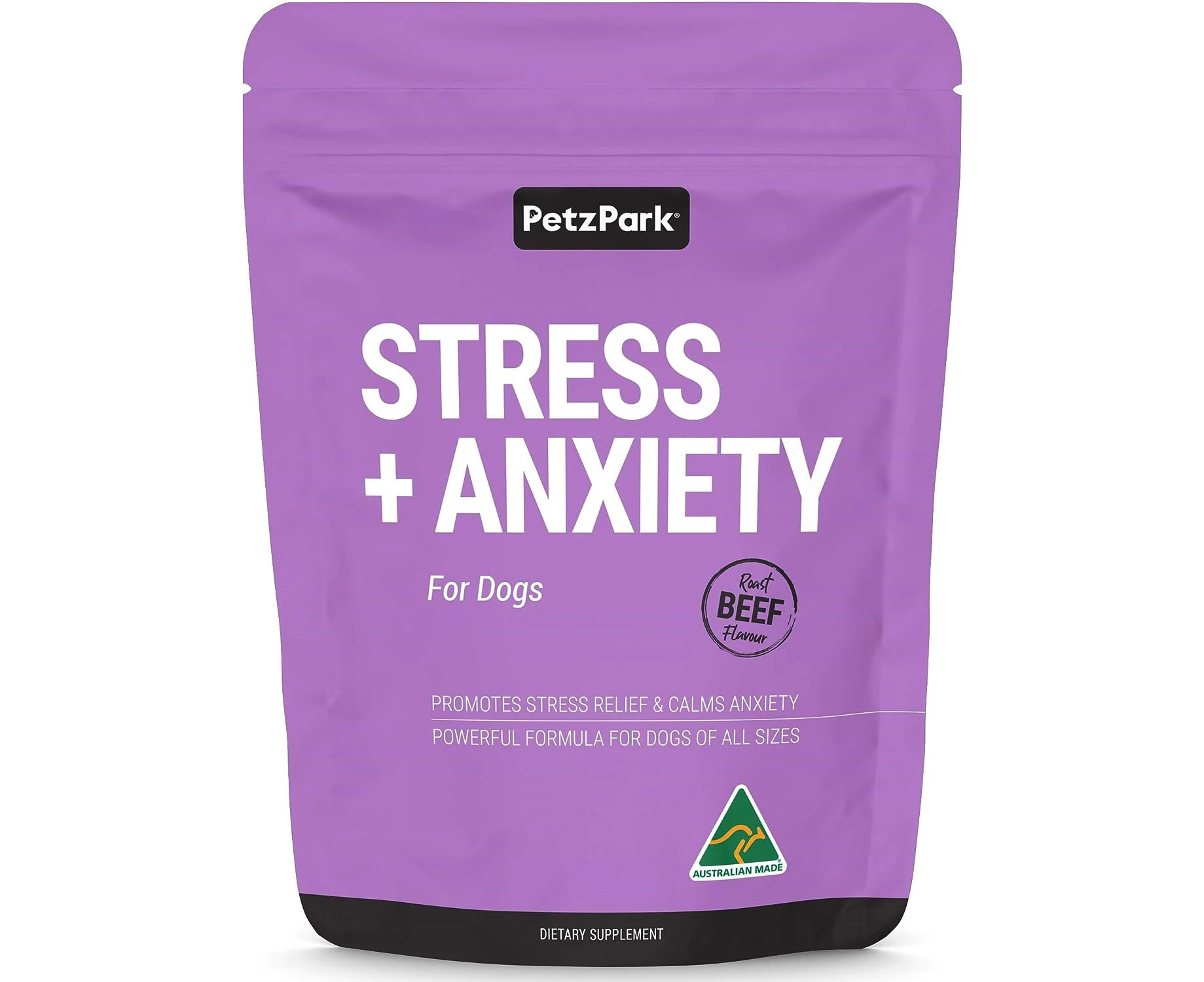 Petz Park Stress and Anxiety for Dogs - Calming Dog Supplement - Decreases Stress, Calms Fear & Anxiety, Eases Aggression + Insomnia, Relaxes Body and Mind