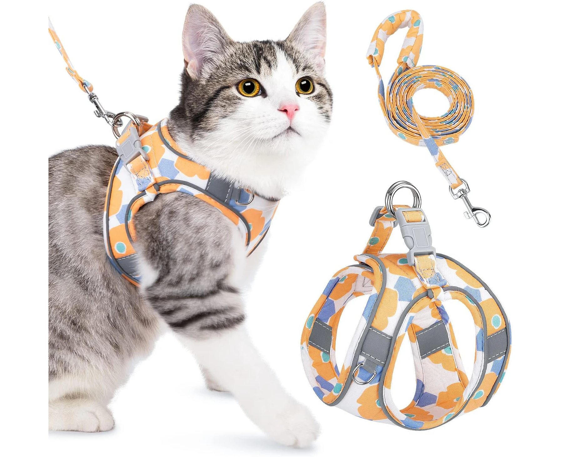 AUTOWT Cat Harness and Leash, Breathable Kitten Escape Proof Harnesses, Adjustable Reflective Puppy Vest Harness with Leashes Set Soft Pet Safety Jacket fo