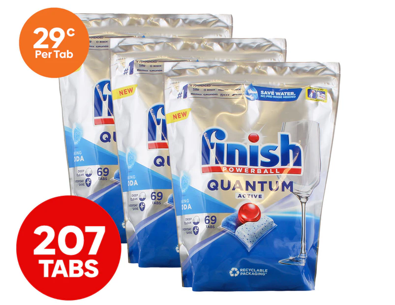 3 x 69pk Finish Powerball Quantum Active Dishwashing Tabs