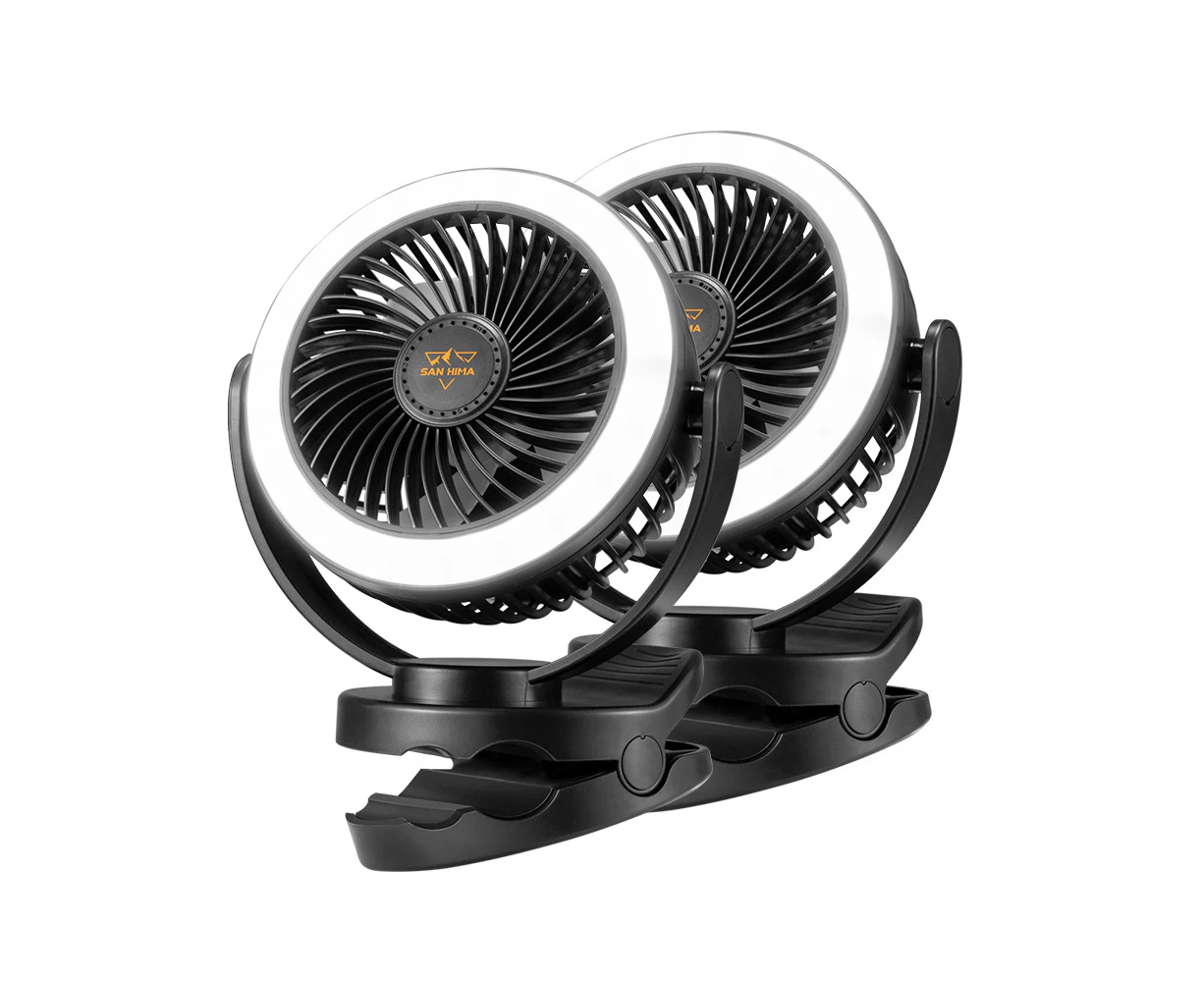 2X San Hima 10000mAh Camping Fan Portable W/ LED Light USB Rechargeable Clip On