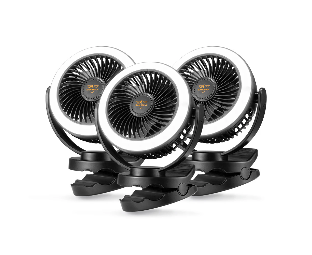 3X San Hima 10000mAh Camping Fan Portable W/ LED Light USB Rechargeable Clip On