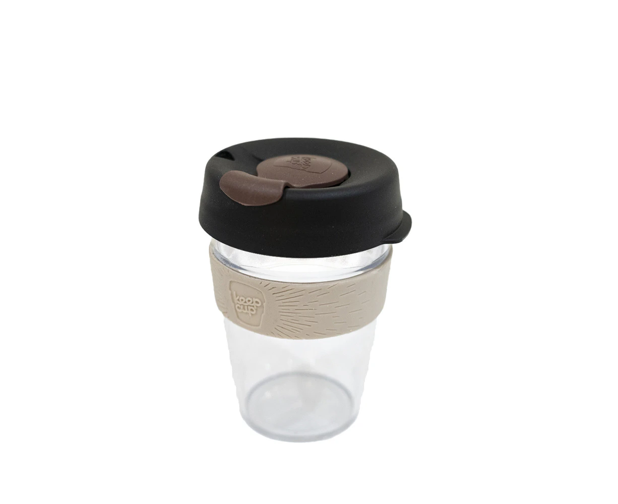 KeepCup Original Clear 340ml Tritan Cup Mug w/ White Base Black Lid/Brown Plug