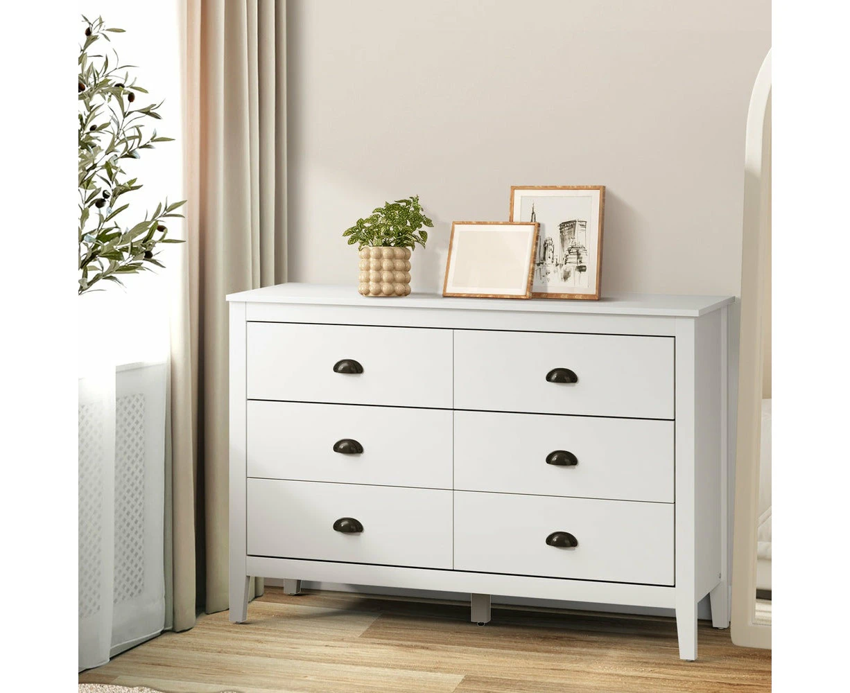 Sannero Hampton Style Chest Of Drawers Storage Unit | Traditional White Storage Dresser Tallboy - 6 Draw Dresser