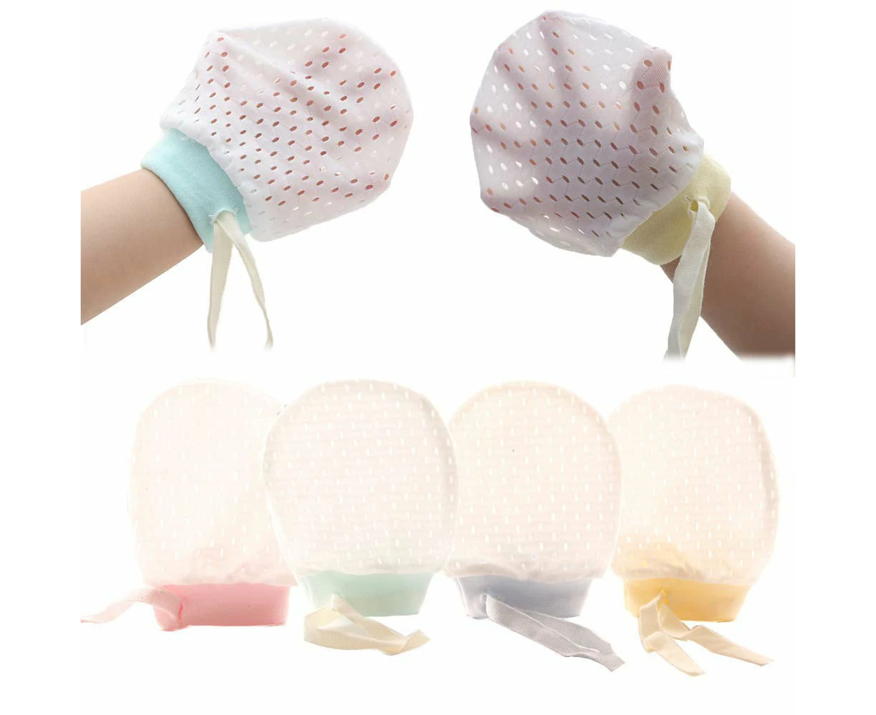 Baby Boy Girl No Scratch Silk Cotton Mittens Mesh Breathable Drawstring Gloves 4 Pack (Eyelet Mitten)