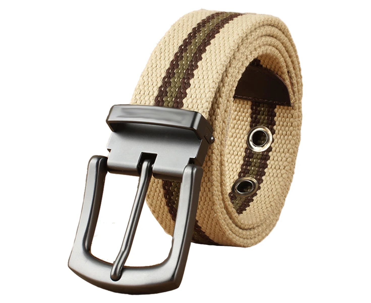 1Pc Beige Alloy Pin Buckle Canvas Belt Thickened And Lengthened Woven Belt Outdoor Leisure Belt,120M