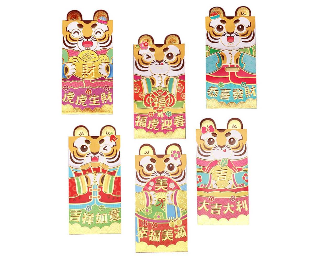 6 Pcs Cartoon Red Bao 2022 CNY Gift Packet Money Envelope Christmas New Year Supplies Best Wishes, C(L)