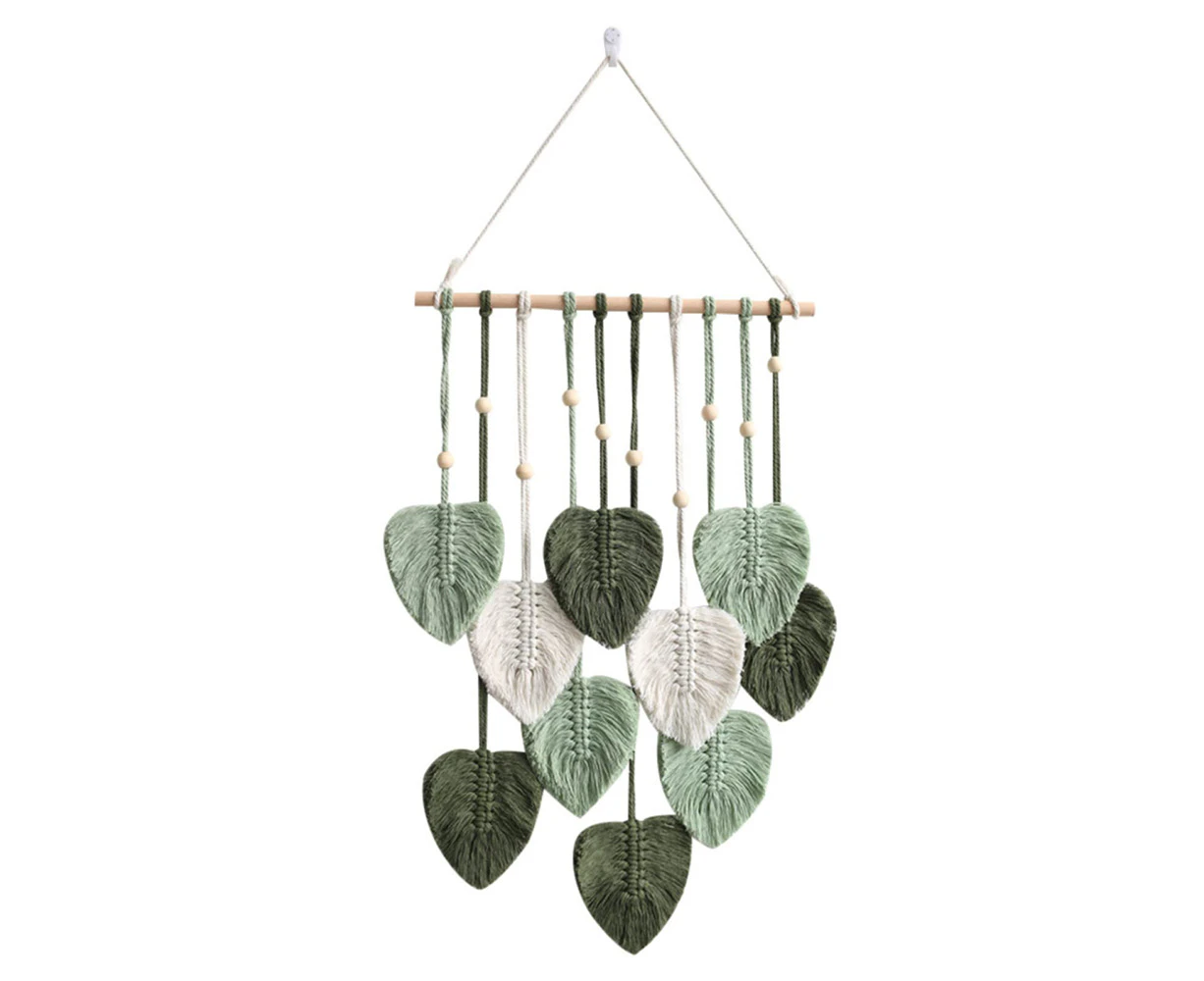 Macrame Wall Hanging Handmade Home Decorations Boho Macrame Tapestry Woven Wall Hanging Leaf Feather Wall Decoration (Army Green)