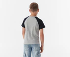 Tommy Hilfiger Boys' Colourblock Raglan Short Sleeve Tee / T-Shirt / Tshirt - Grey Heather