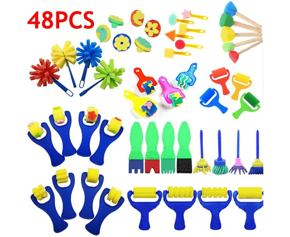 48PCS Children Toddler Sponge Stamp Brush Kits Flower Drawing Toys for Children Paint Educational DIY Art Craft Creativity Tools