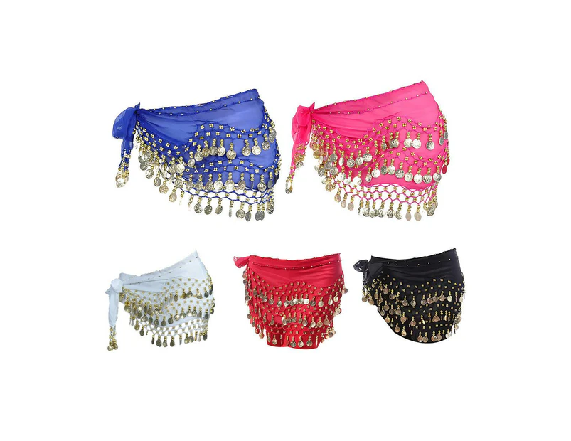 1X 3Rows Belly Dance Dancing Hip Scarf Belt Chain Skirt Golden Tone 98 Coin Bead