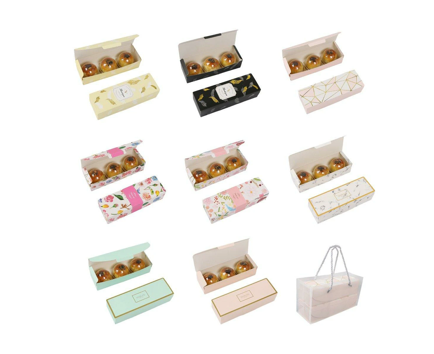 25pcs Long Strip Clamshell Packaging Box 3-Compartment Dessert Storage Box