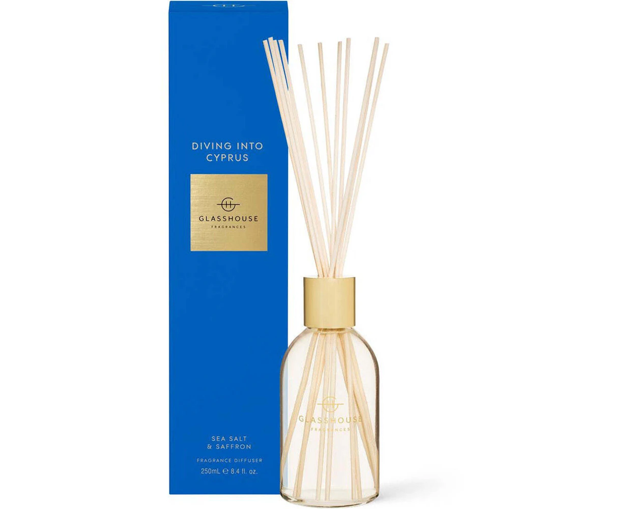 Glasshouse Fragrances Diving Into Cyprus 250ml Reed Diffuser Sea Salt & Saffron