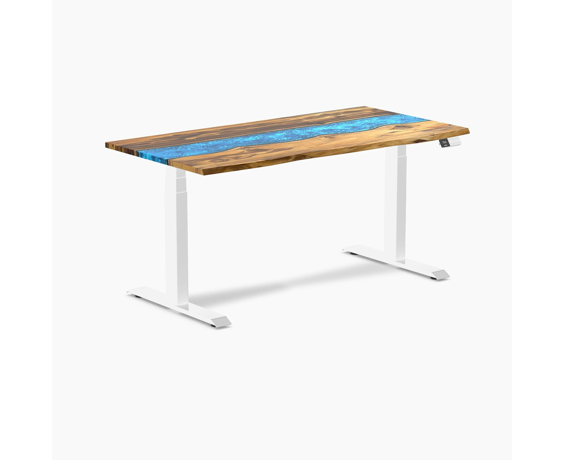 Desky Dual Resin Hardwood Sit Stand Desk - Teak / White Standing Computer Desk For Home Office & Study