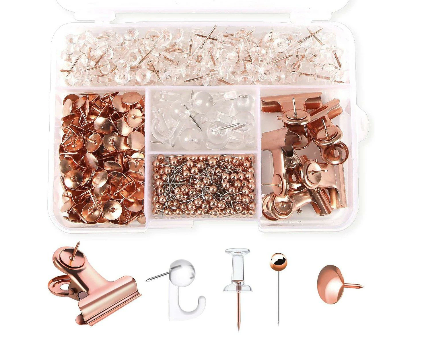 465PCS Rose Gold Thumbtacks Binder Clips Push Pins Set Office Supplies With Box