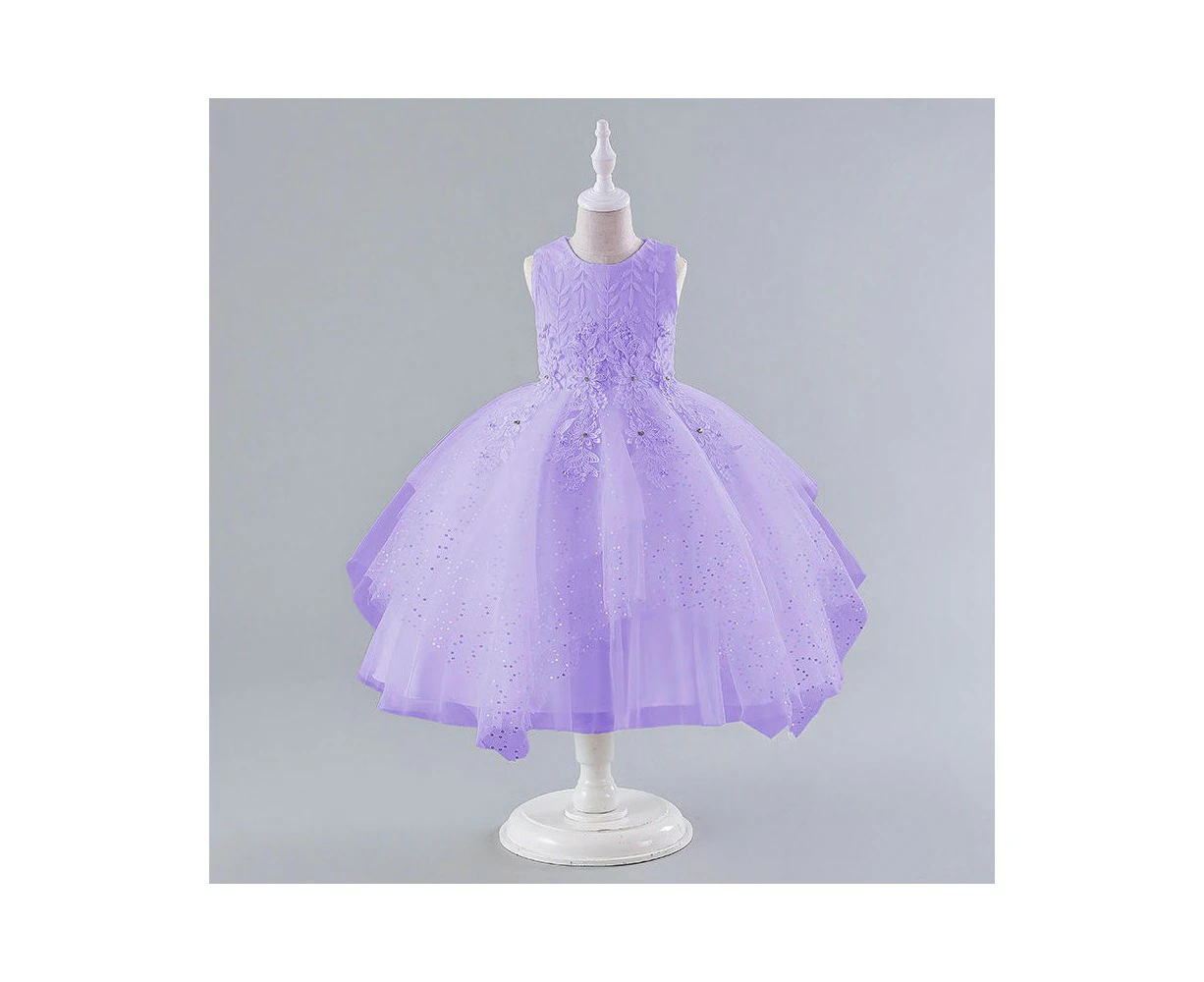 Baby Girls Pageant Lace Sequins Embroidery Dresses Toddler Formal Dress-Light purple