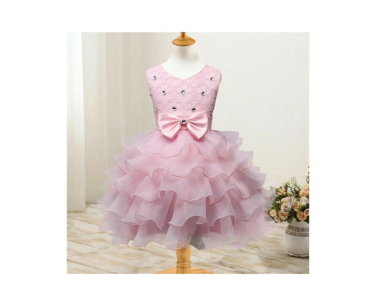 Girl Dress Kids Ruffles Lace Party Wedding Dresses Baby's First Birthday Dress-pink