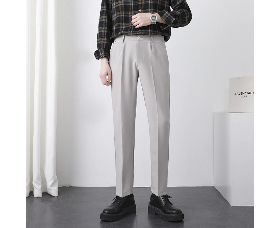 Men's slim fit nine-point casual pants light mature style men's business slim nine-point pants drape trend