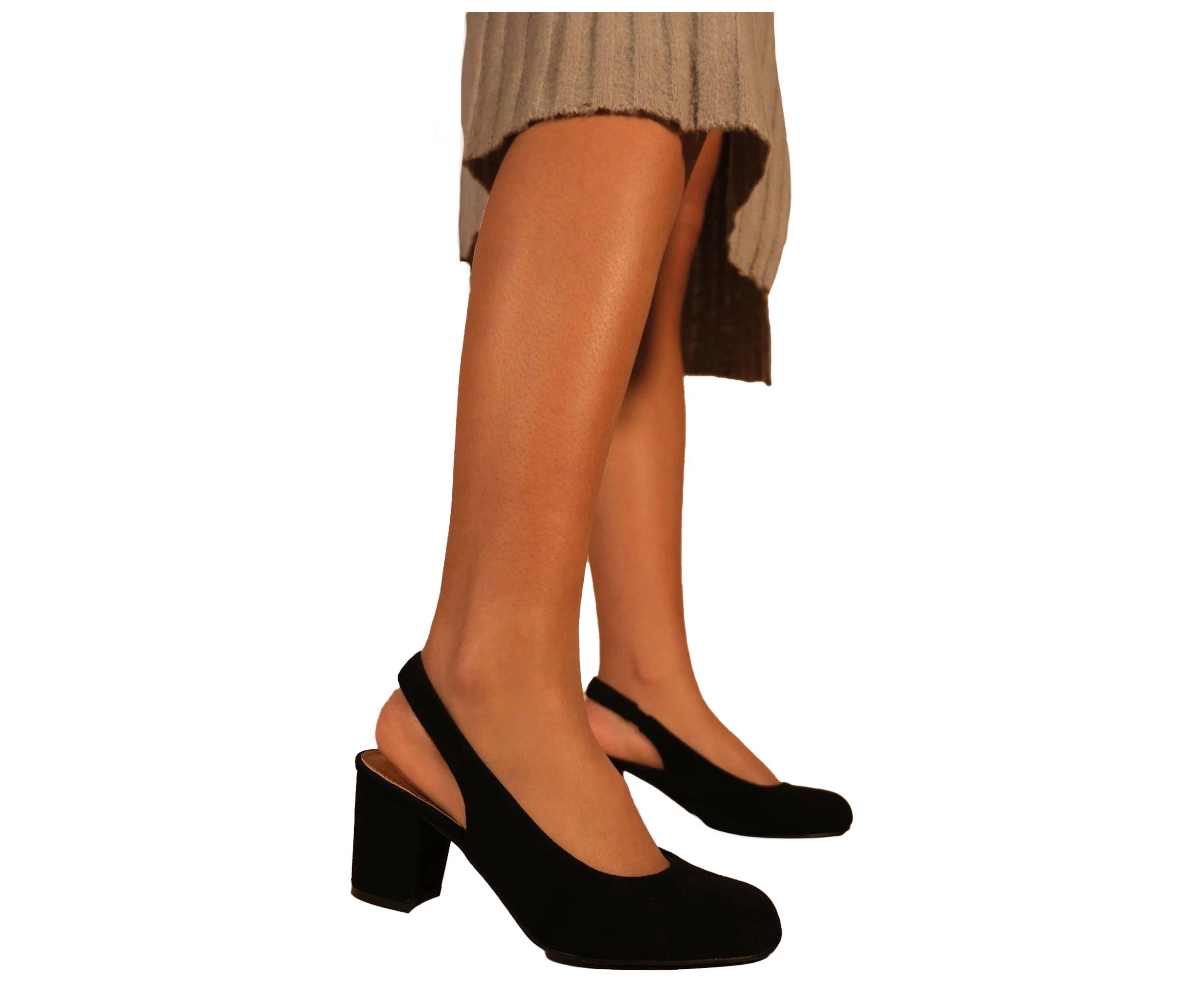 Where's That From Womens Edith Suede Sling Back Extra Wide Block Heel Shoes (Black) - WM320