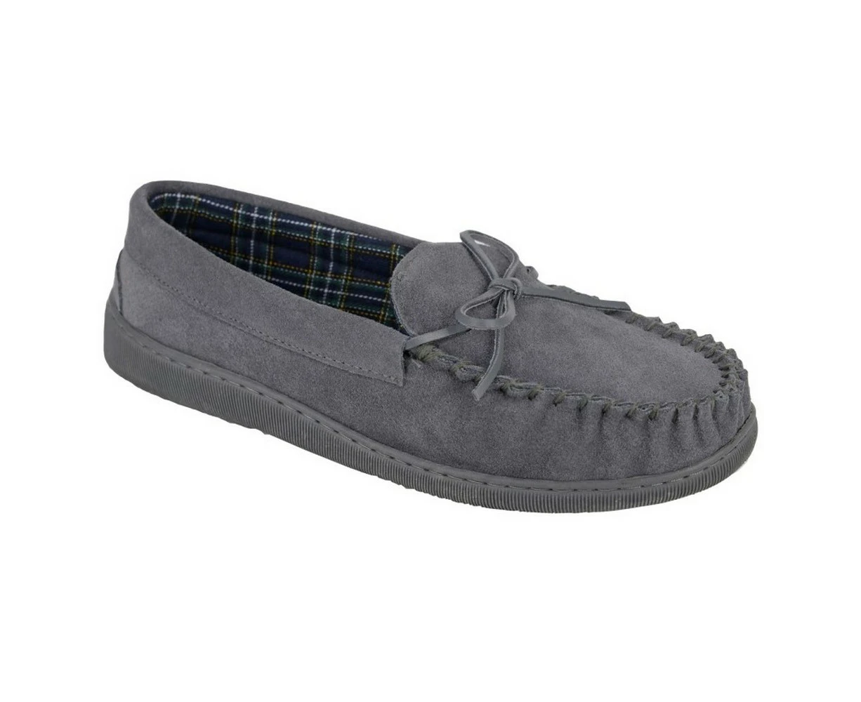 Mokkers Mens Adie Suede Moccasin Slippers (Grey) - DF2438