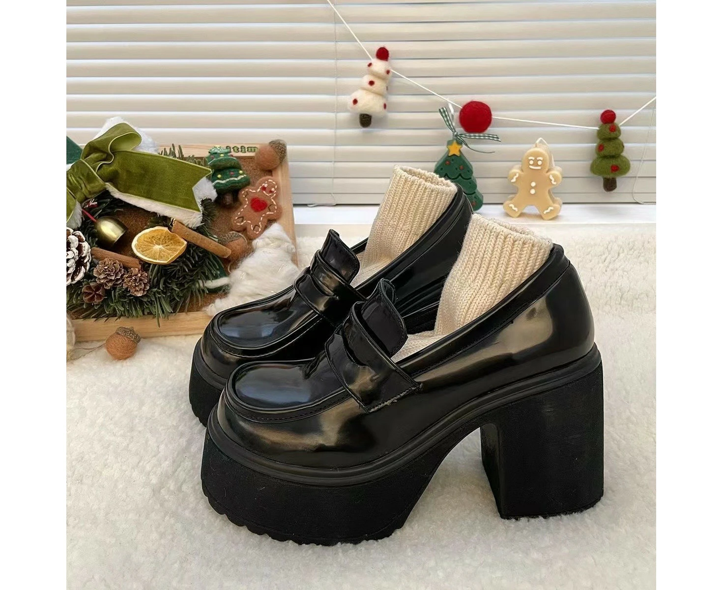 High Heel Loafers For Women 2024 Spring New Chunky Heel Platform Non-Slip British Style Small Height Increasing Casual Leather Shoes