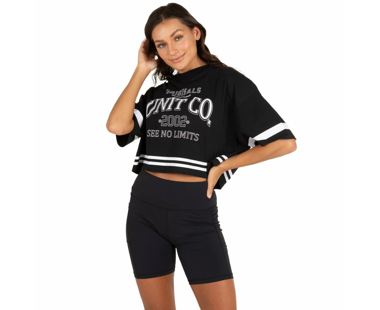 Unit | Womens Varsity Oversized Cropped Tee (Black)