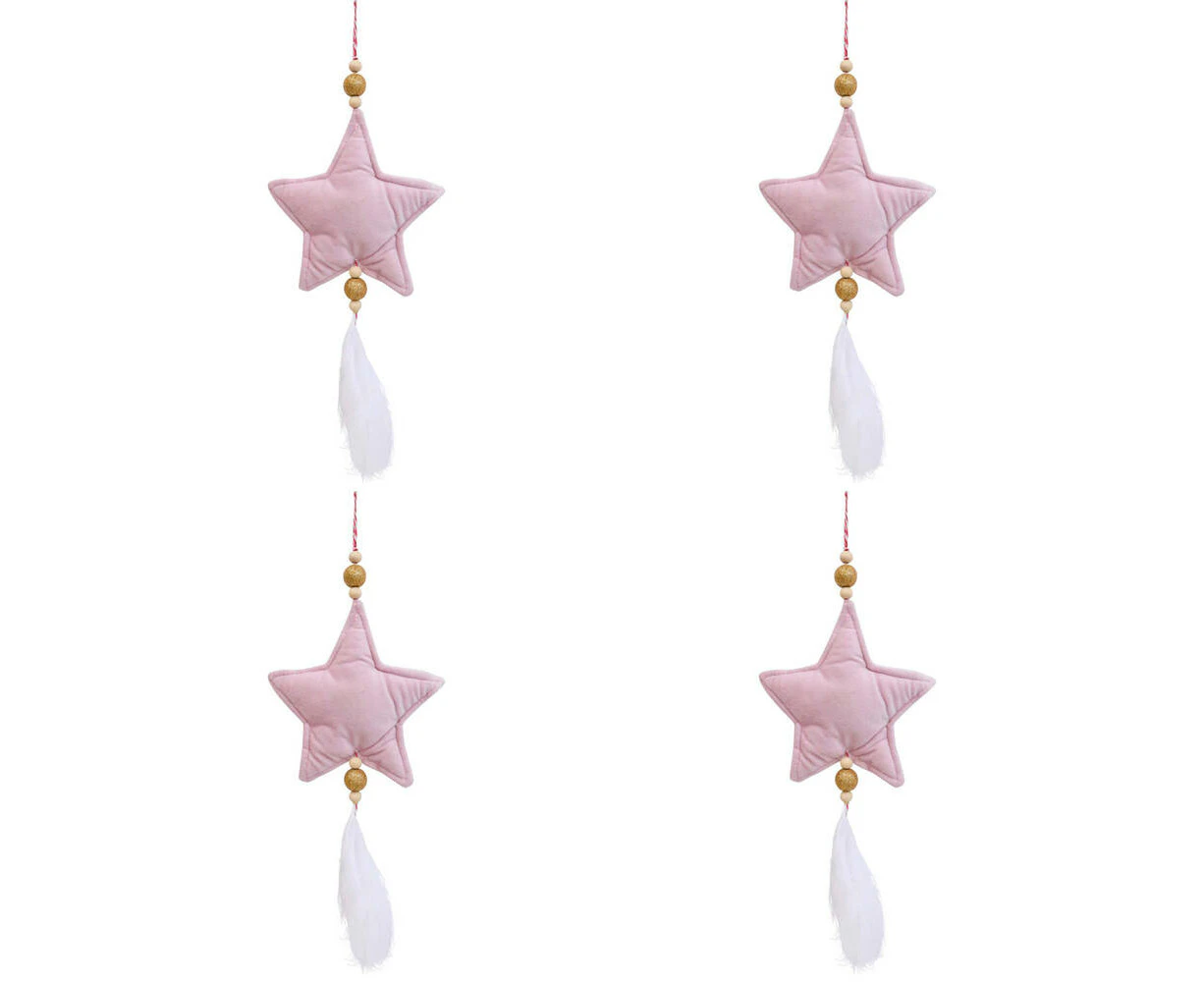 4x LVD Hanging Star Home/Christmas Ornament Christmas Decor 14cm Pink Velvet