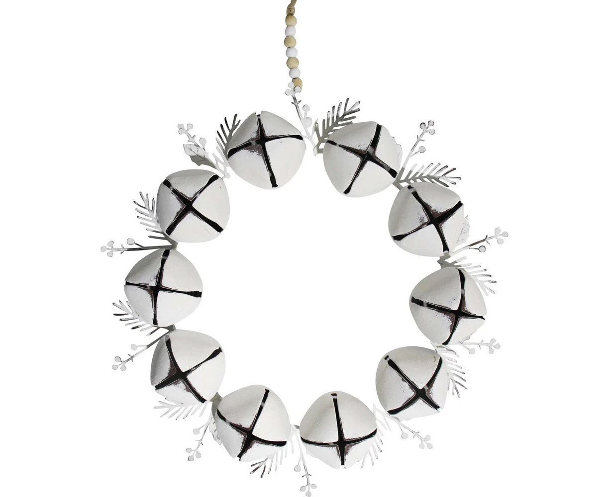 LVD Xmas Wreath Bells Metal/Beads Christmas Hanging Ornament Large White