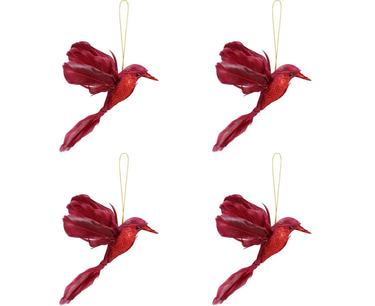 4x LVD Hanging Bird Ornament Hanging Home/Christmas Decor Small 11x18cm Ruby