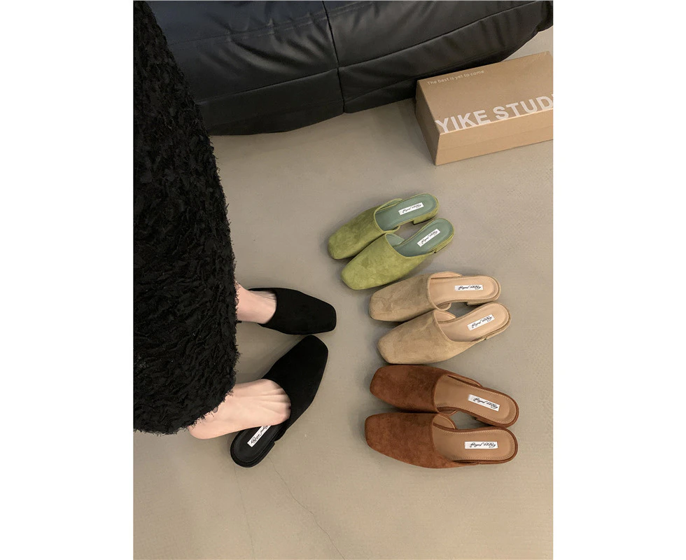 Baotou Semi-Slippers Women's Summer New Retro French Temperament Casual Low Heel Slip-On Square Toe Mules Single Shoes