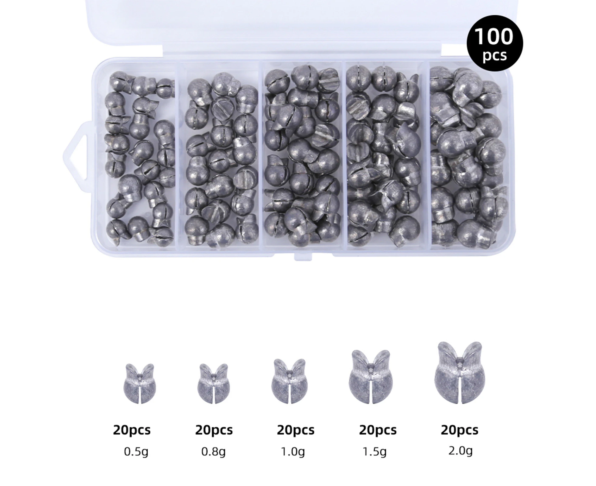 100pcs Split Shot Fishing Weight Sinkers Removable Round Fishing Line Weights for Freshwater Saltwater