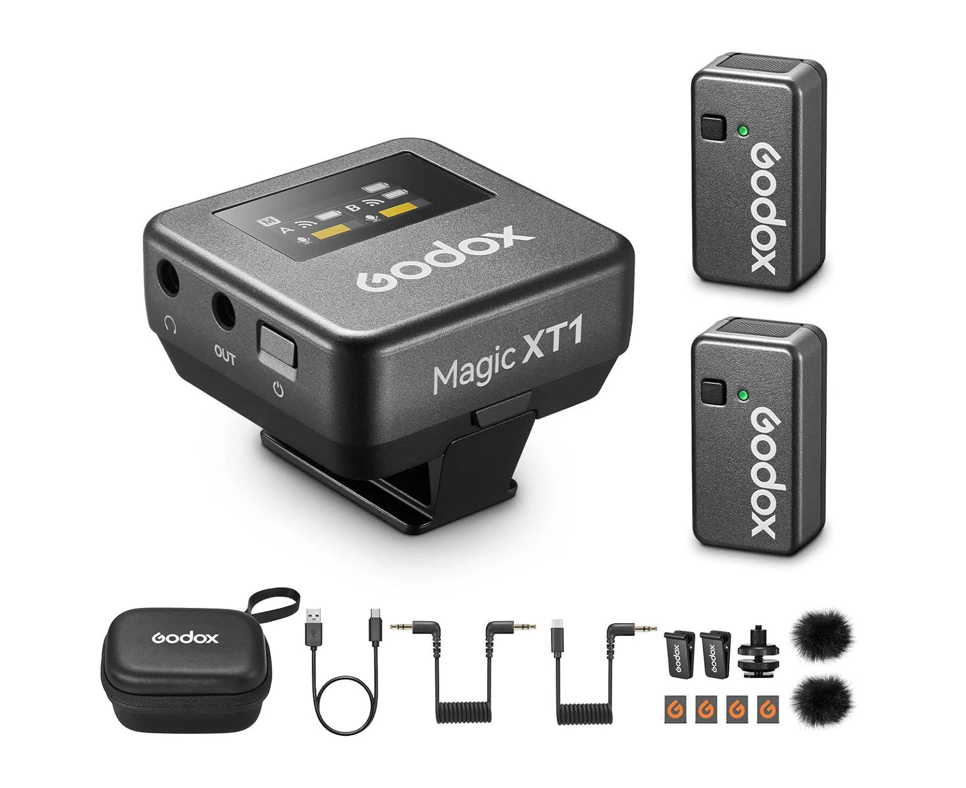 Godox Magic XT1 One-Trigger-Two 2.4G Wireless Microphone System Magnetic Clip-on Microphones Intelligent Noise Cancellation 200M Transmission Built-in