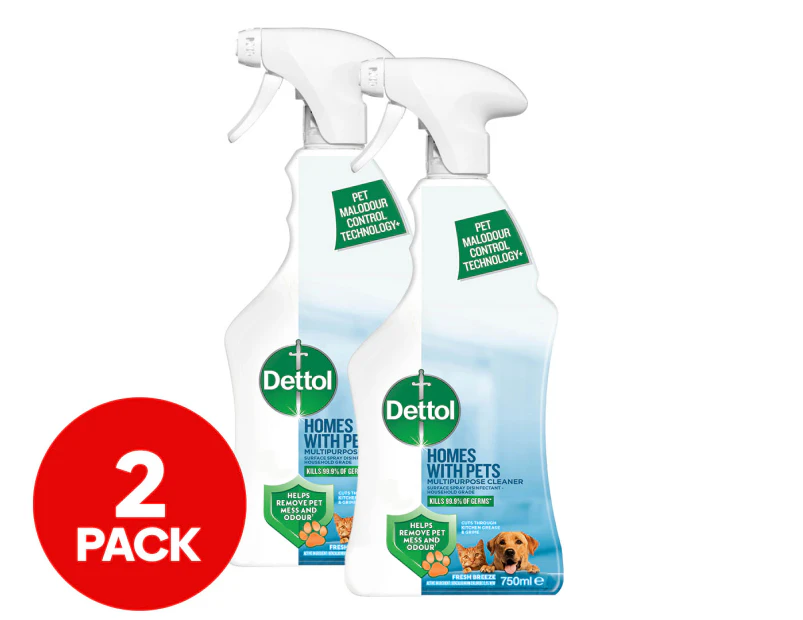 2 x Dettol Home w/ Pets Multipurpose Cleaner Trigger Fresh Breeze 750mL