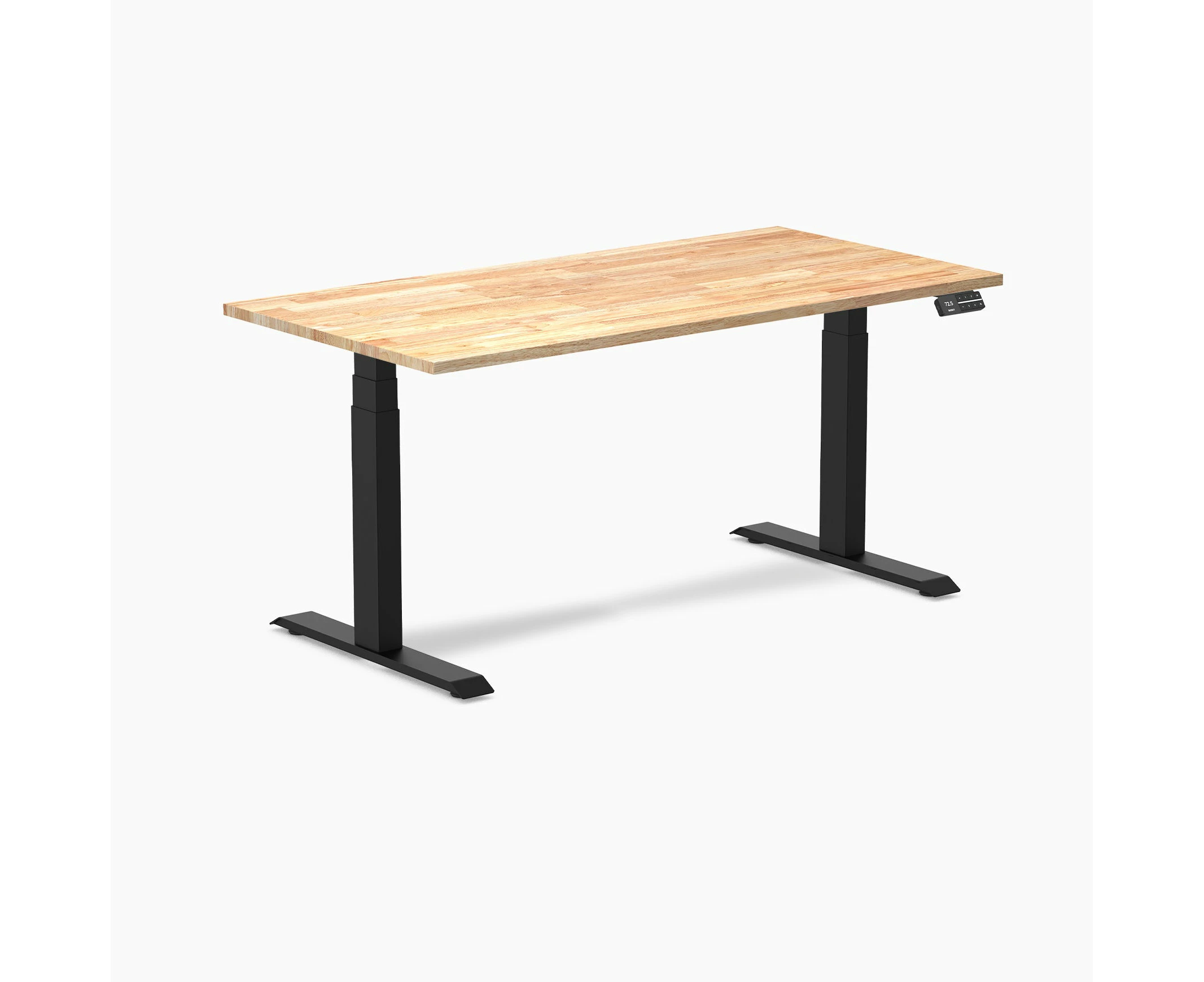 Desky Dual Rubberwood Sit Stand Desk - Natural Timber /Matte Black Standing Computer Desk For Home Office & Study