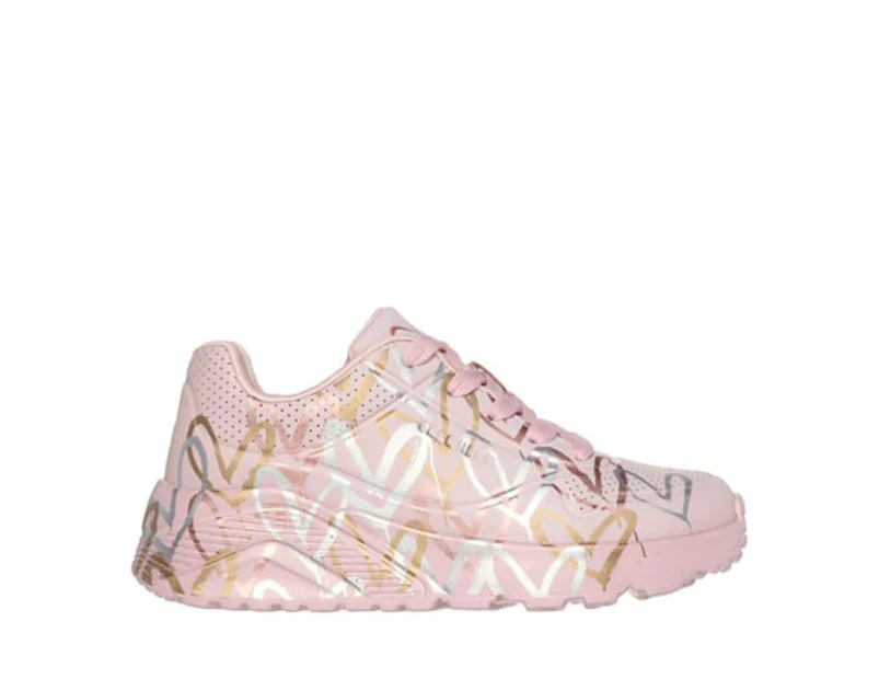 Skechers x JGoldcrown Girls' Uno Lite Metallic Love Sneakers - Mauve/Multi