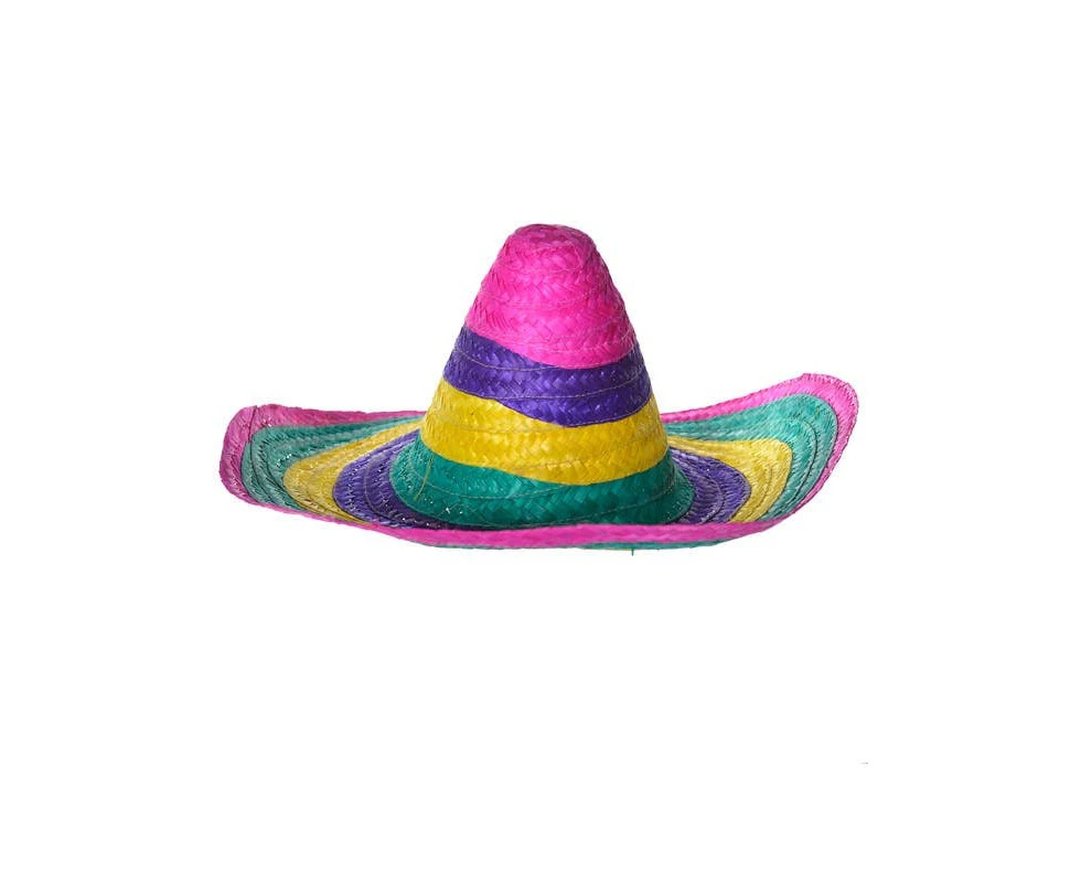 Rainbow Mexican SOMBRERO Fancy Dress Straw Party Costume Hat Cap