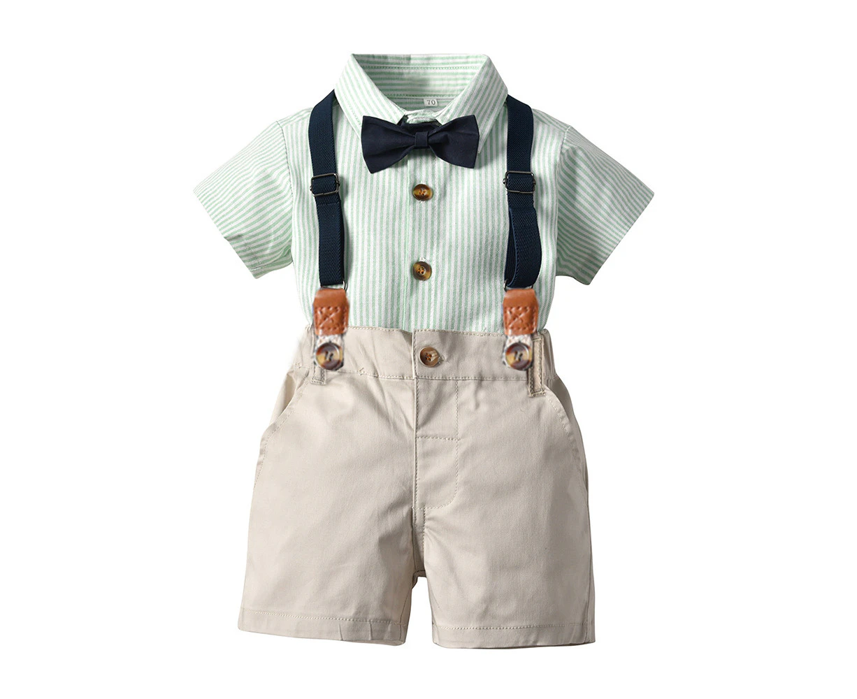 Children's suit summer boy short-sleeved striped shirt fashion suspenders shorts two-piece suit