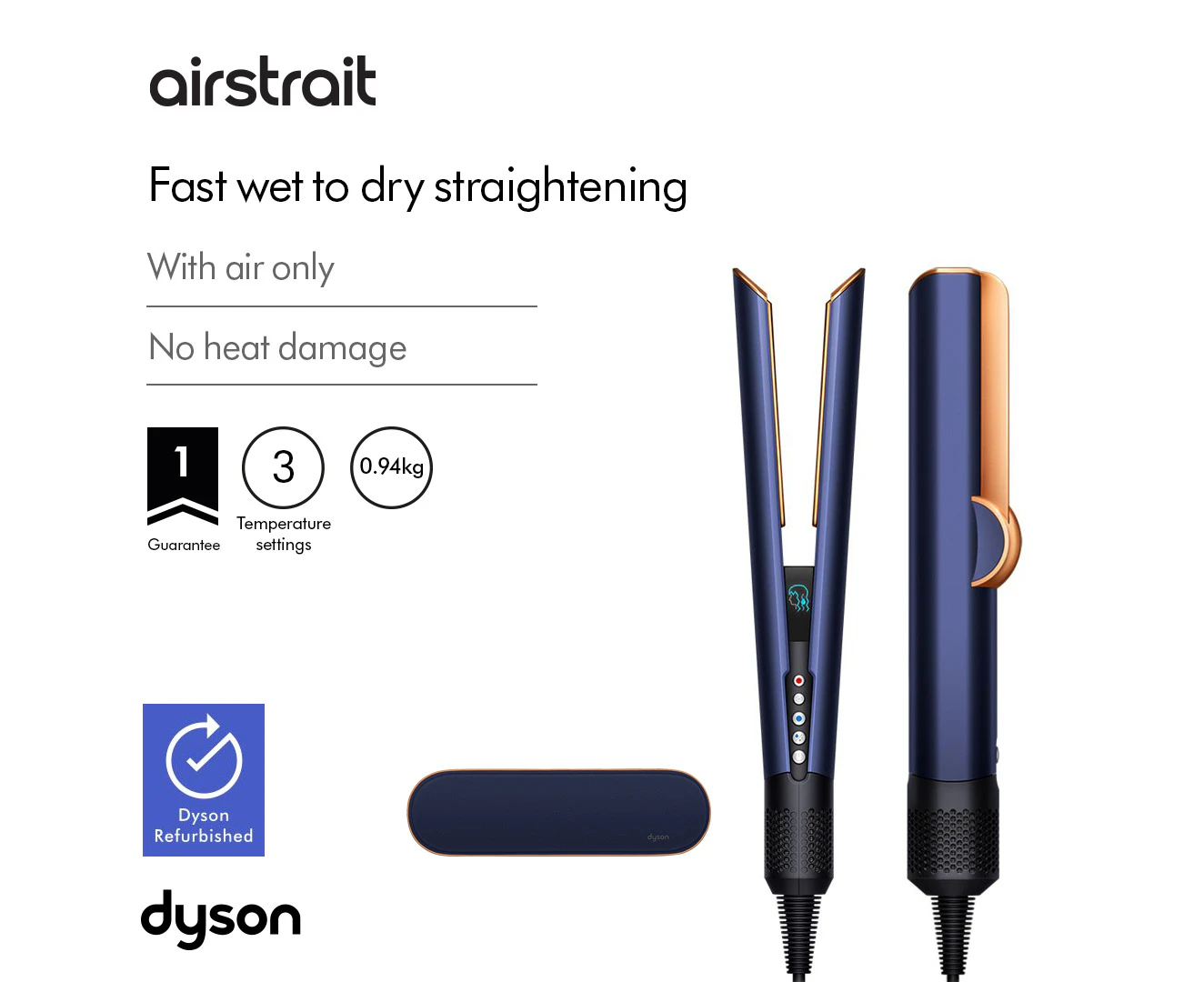 Dyson  Airstrait™ straightener and dryer (Prussian Blue/Rich Copper) - Refurbished Grade B