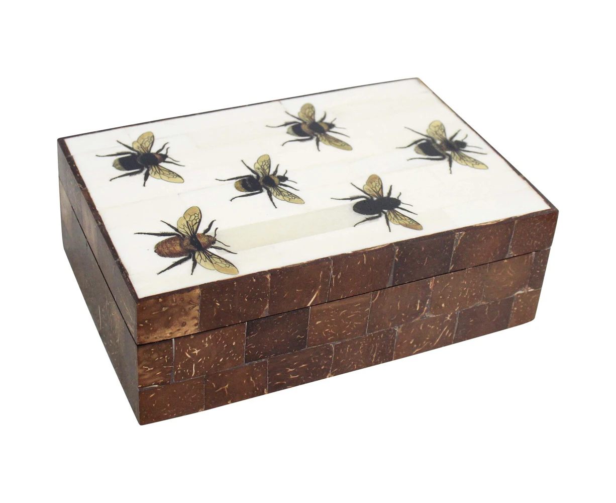 LVD Box Bee Coconut Wood Jewellery Storage Box Personal Organiser 15x10cm