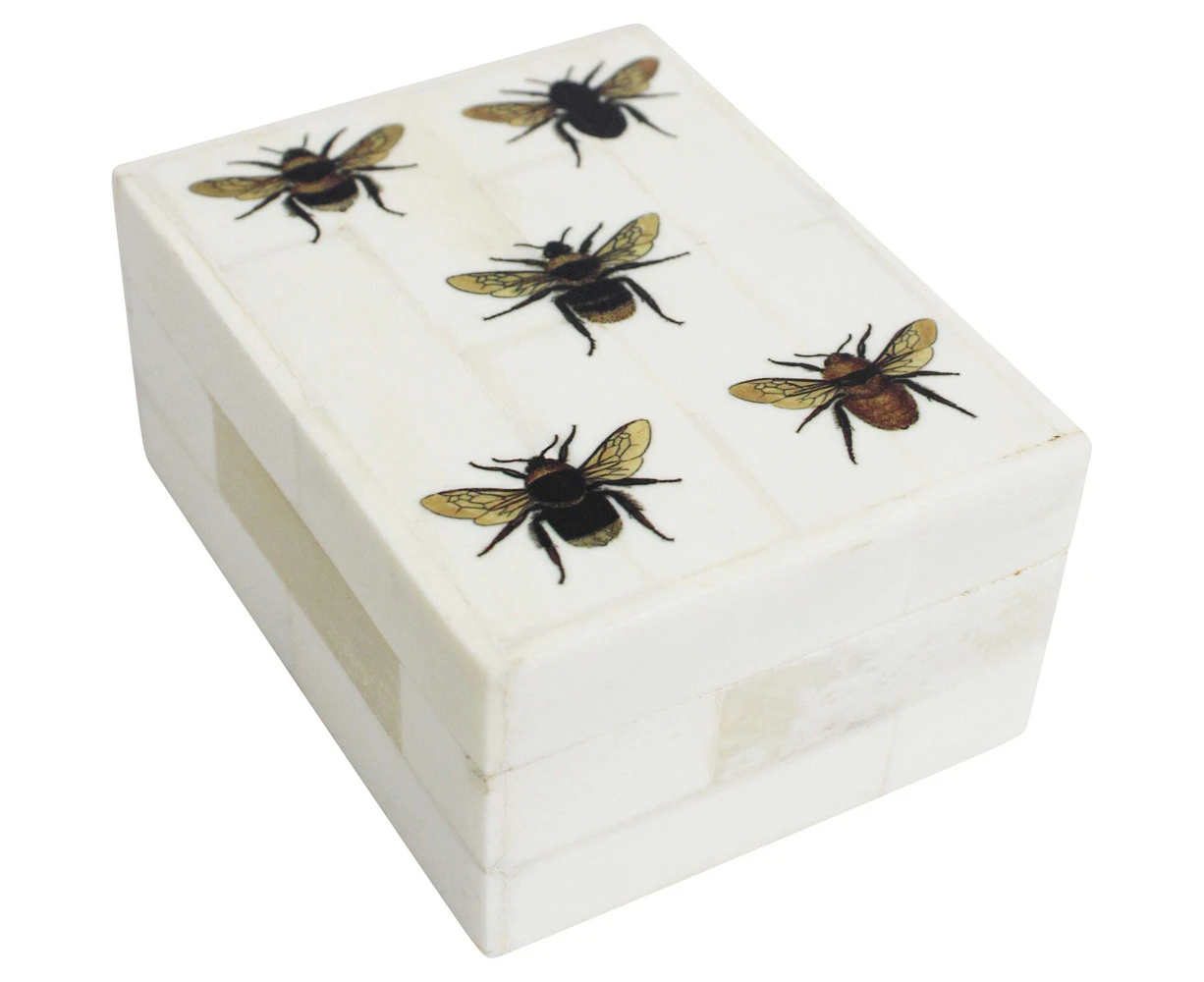 LVD Box Bee Jewellery Storage Box Personal Organiser Trinket 10x8cm White