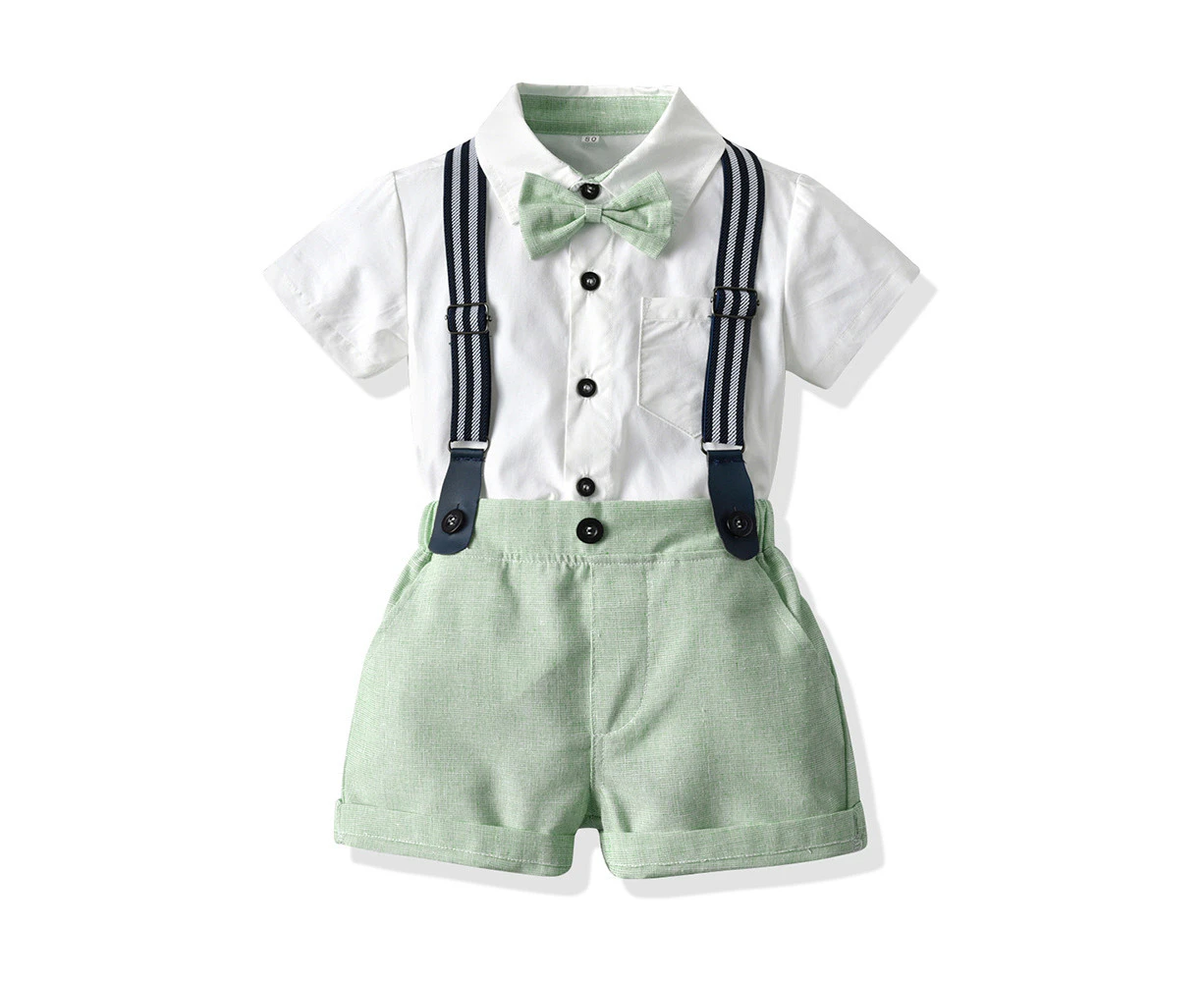 Children's clothing summer boys workwear short-sleeved bow shirt gentleman two-piece baby