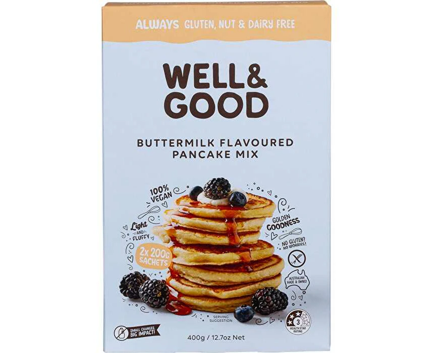 WELL & GOOD Buttermilk Flavoured Pancake Mix ( sachets) 400g 2x200g