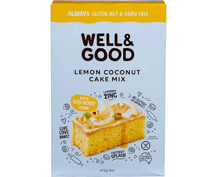 WELL & GOOD Lemon Coconut Cake Mix with Goji Berry Icing 475g